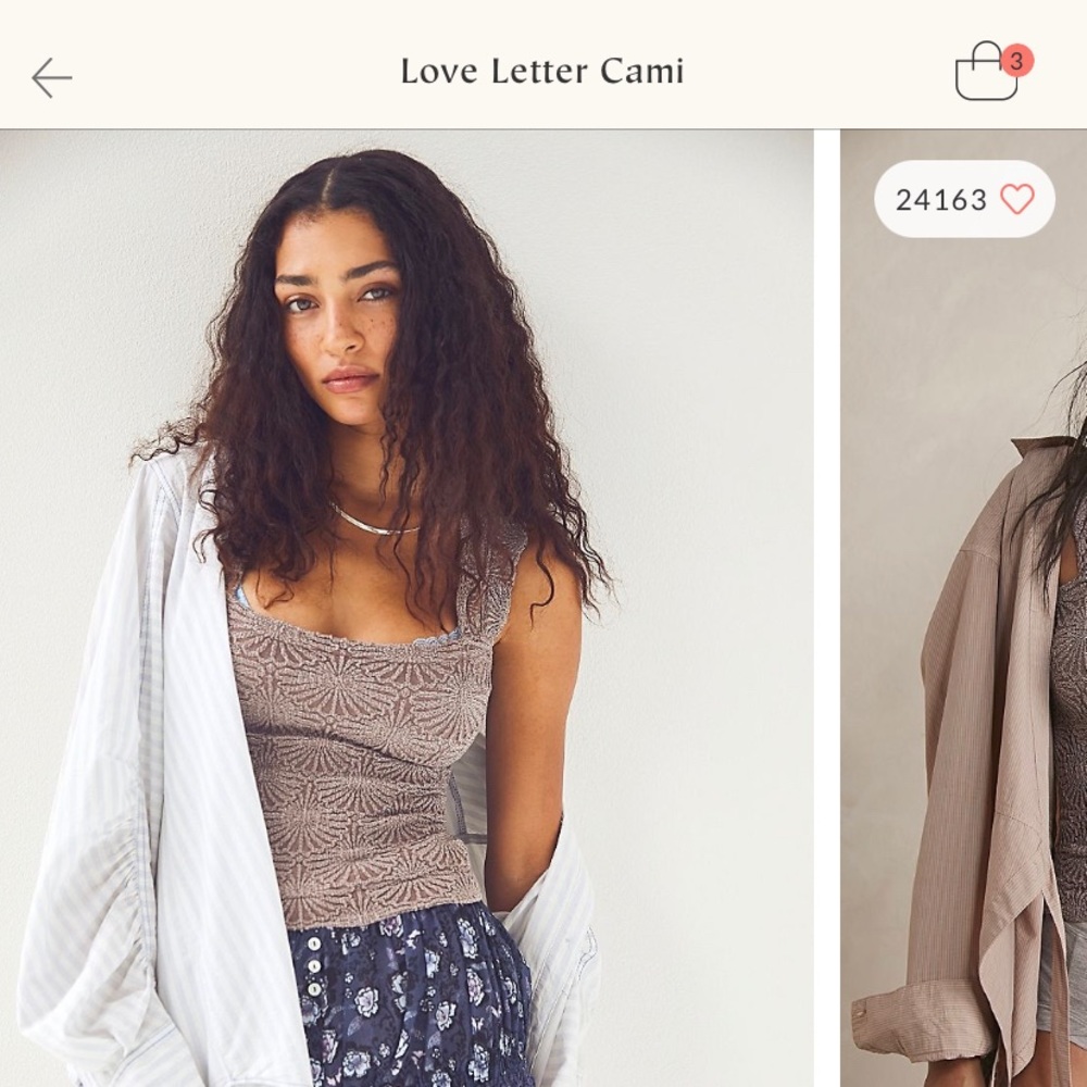 Free People Love Letter Cami; Dark Mushroom color. XS/S